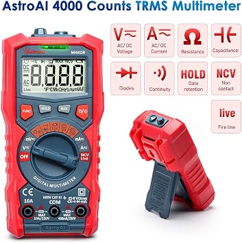 AstroAI Digital Multimeter TRMS 6000 Counts Volt Meter Auto-Ranging Tester and TRMS 4000 Counts Battery Voltage Tester with Non-Contact Voltage Function