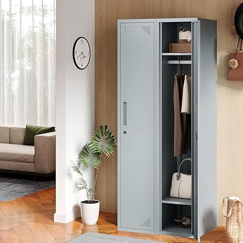 Miniatura 6 de Armario de almacenamiento de metal, armario de almacenamiento de 71 pulgadas de alto para empleados, gabinete de acero con cerradura y llaves para