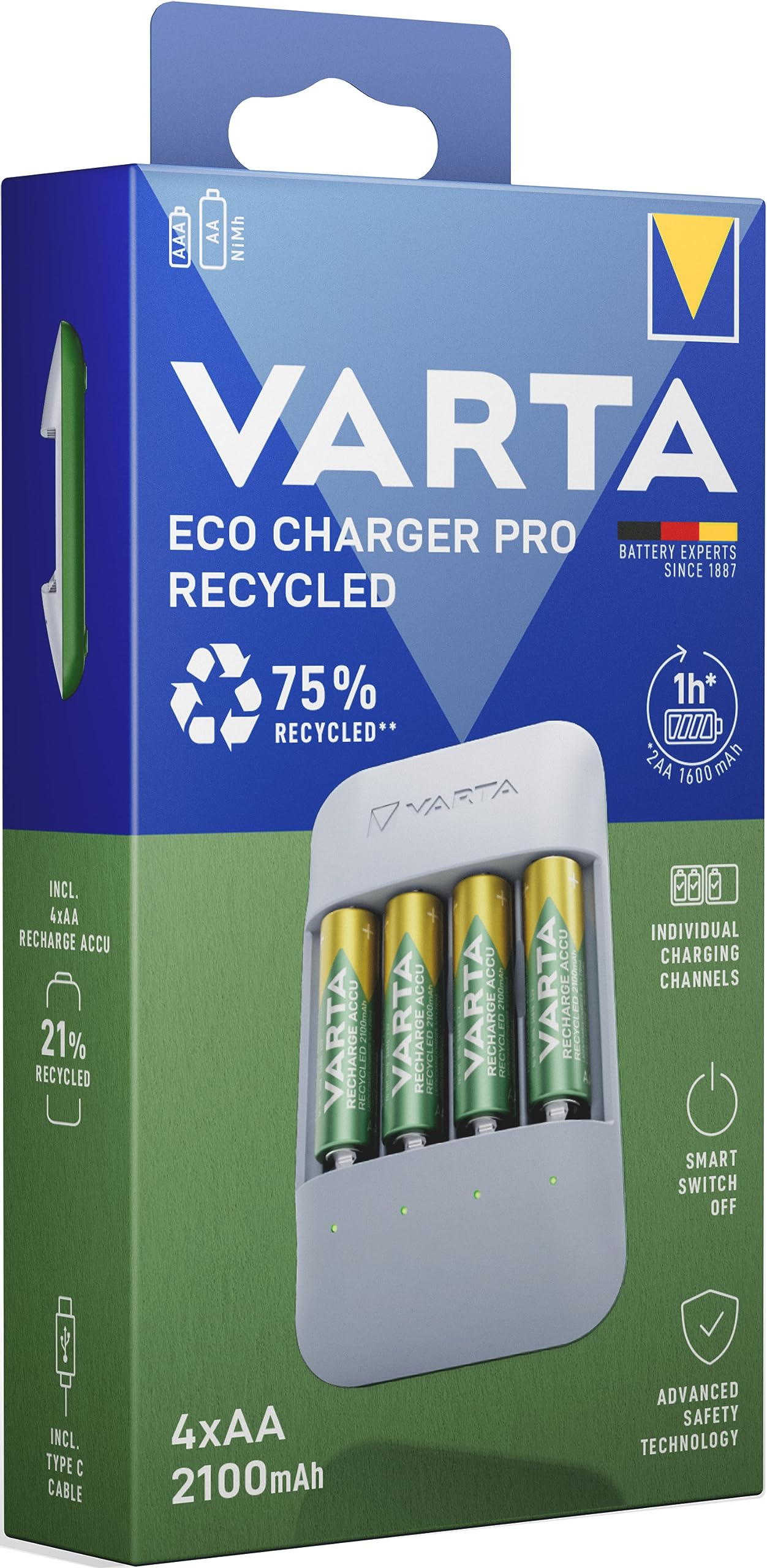 VARTA Eco Charger Pro Recycled 4X AA 56816 2100mAh