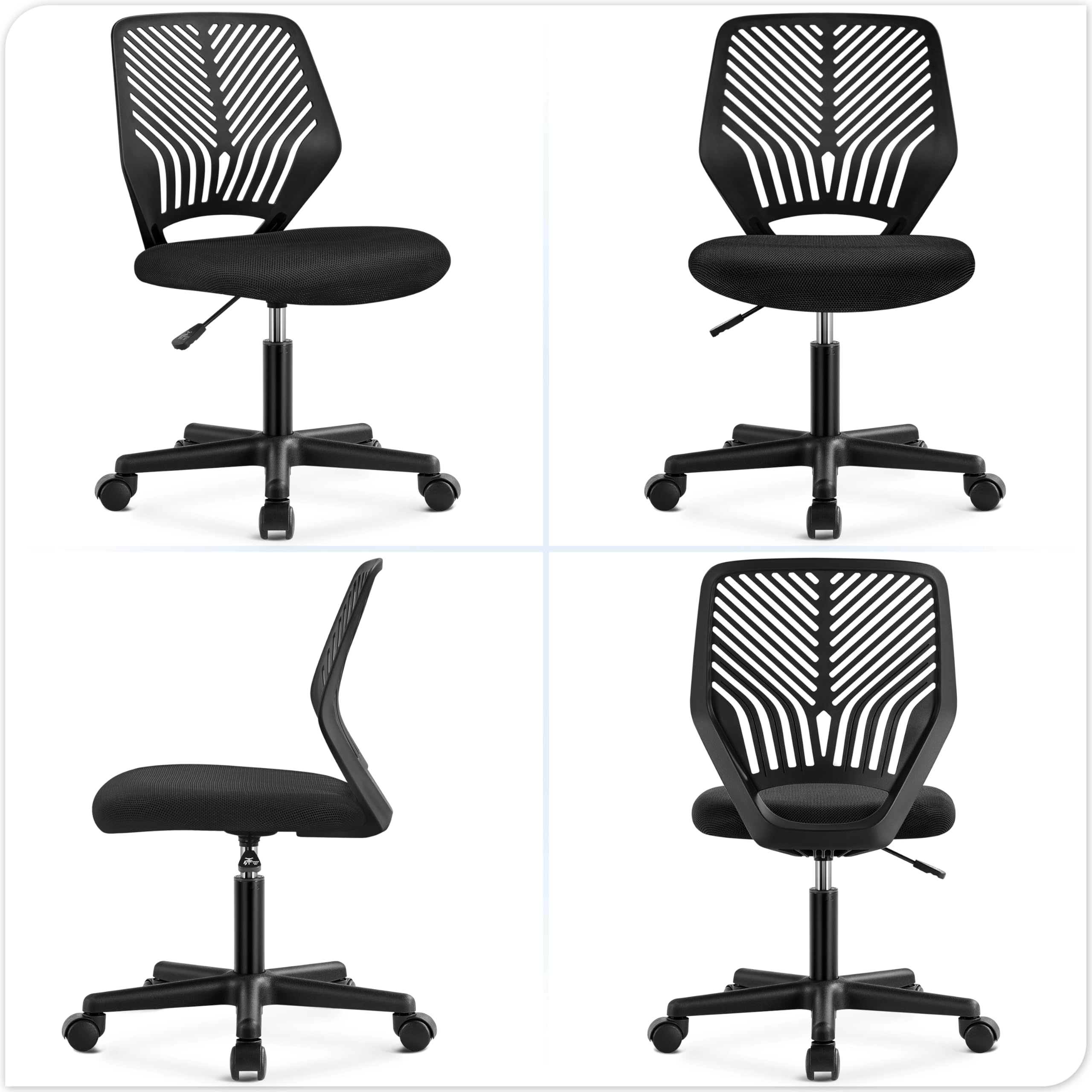 Yaheetech Silla Escritorio de Oficina Ergonómica Silla Giratoria Altura Ajustable sin Reposabrazos Asiento Malla Negro