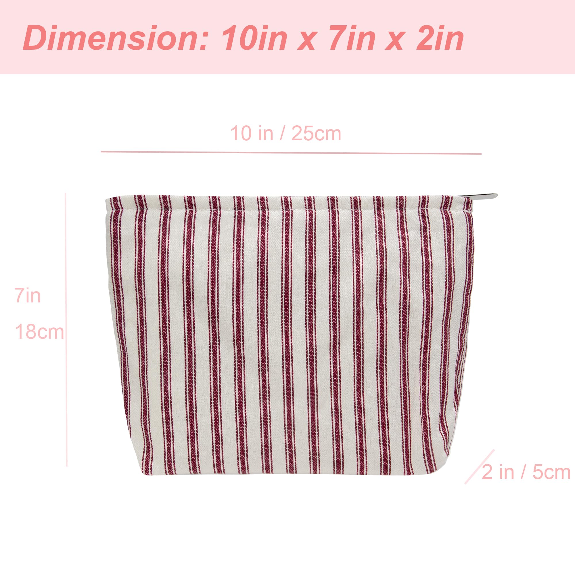 PAZIMIIK Make-up-Tasche mit Blumenmuster, Baumwolle, Reißverschluss, für Geldbörse, Reisen, Leinen, Make-up-Organizer für Damen, Kosmetik, Vintage-Stil, gestreift, Rot, Vintage Stripe Red, 10x7inch