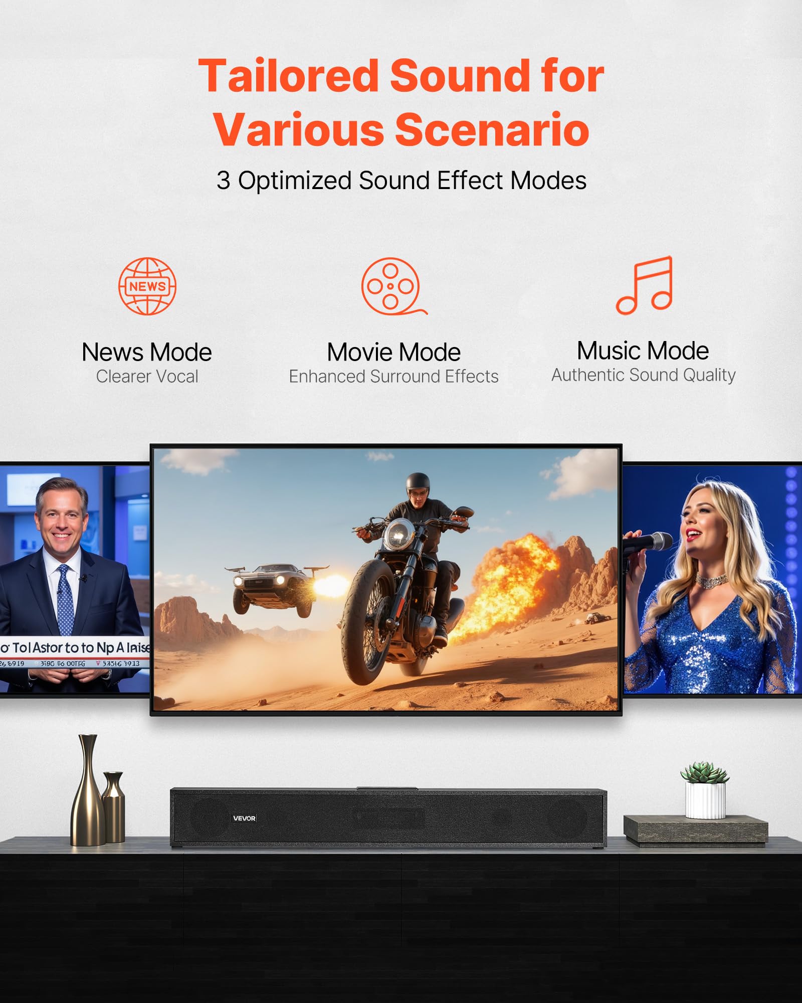 VEVOR Sound Bar per Smart TV, 2.0 canali, 24 pollici, altoparlante compatto per proiettore, connessione Bluetooth AUX, telecomando, facile installazione, sistema audio surround da 80 W per PC Home