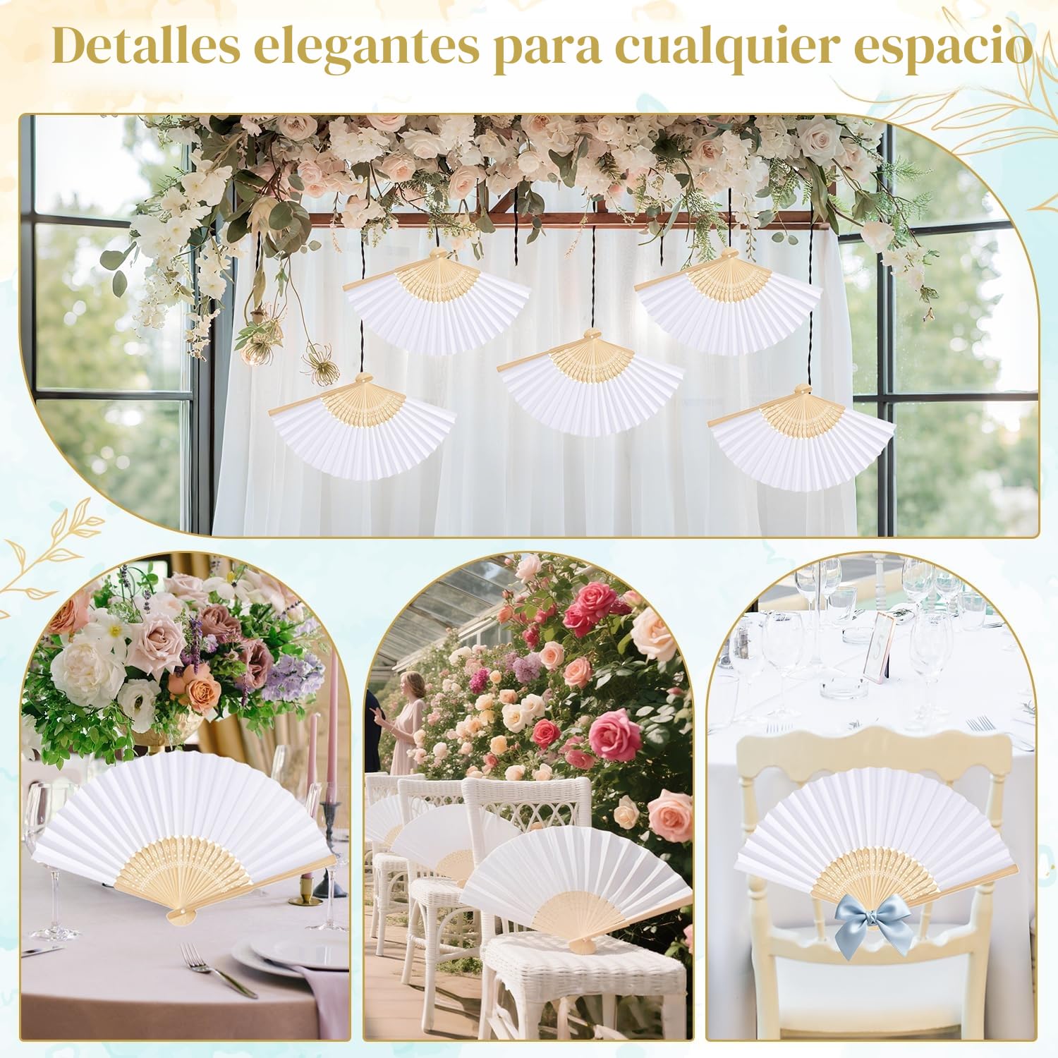 iZoeL 24 Abanicos Blanco Boda Invitados Mano, Abanicos de Papel Plegables con Varillas de Madera, Incluye 24 Bolsas de Organza, Detalles de Bodas para Invitados Fiesta Verano