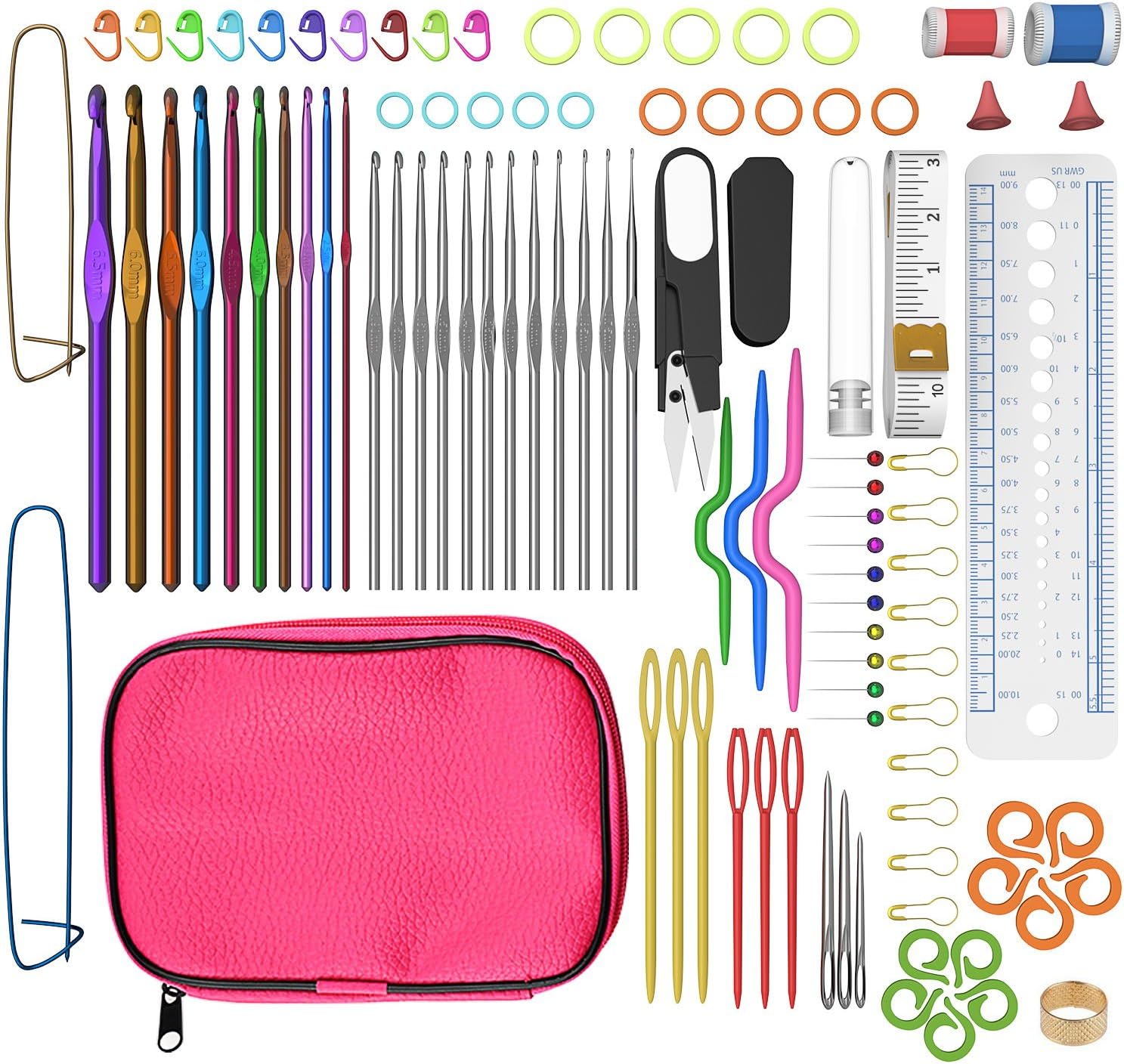 Crochet Hooks Set Aluminium Crochet Hooks 100pcs Knitting Tool Accessories Buy 1 Get 78 Free with Leather Case (Multi-Colour)