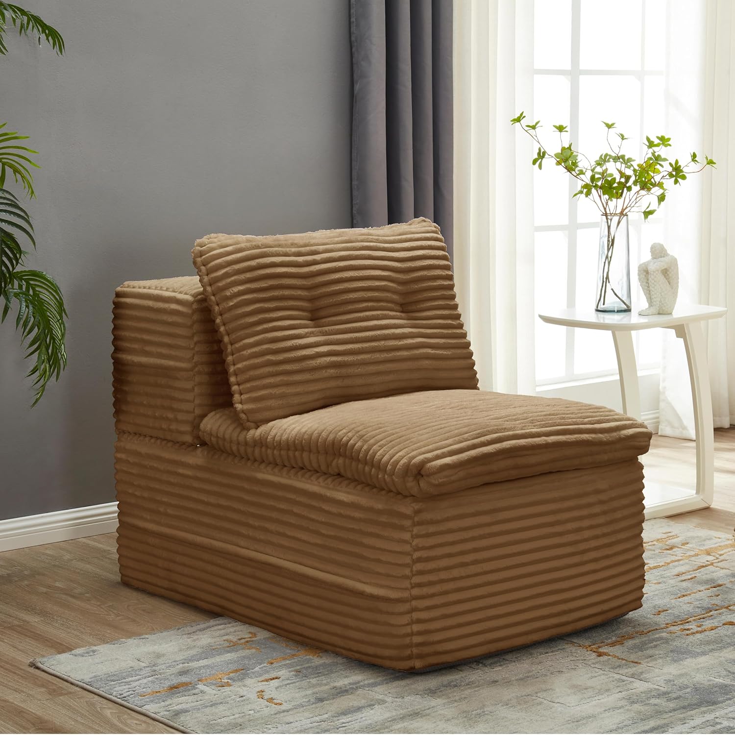 Plush Multi Functional Sectional Sofa Bed with Independent Chaise – King Size 80 Inches Convertible Bed, Deep Seat, Fluffy Cozy, Includes Functional Blanket – Camel (3 Seater)