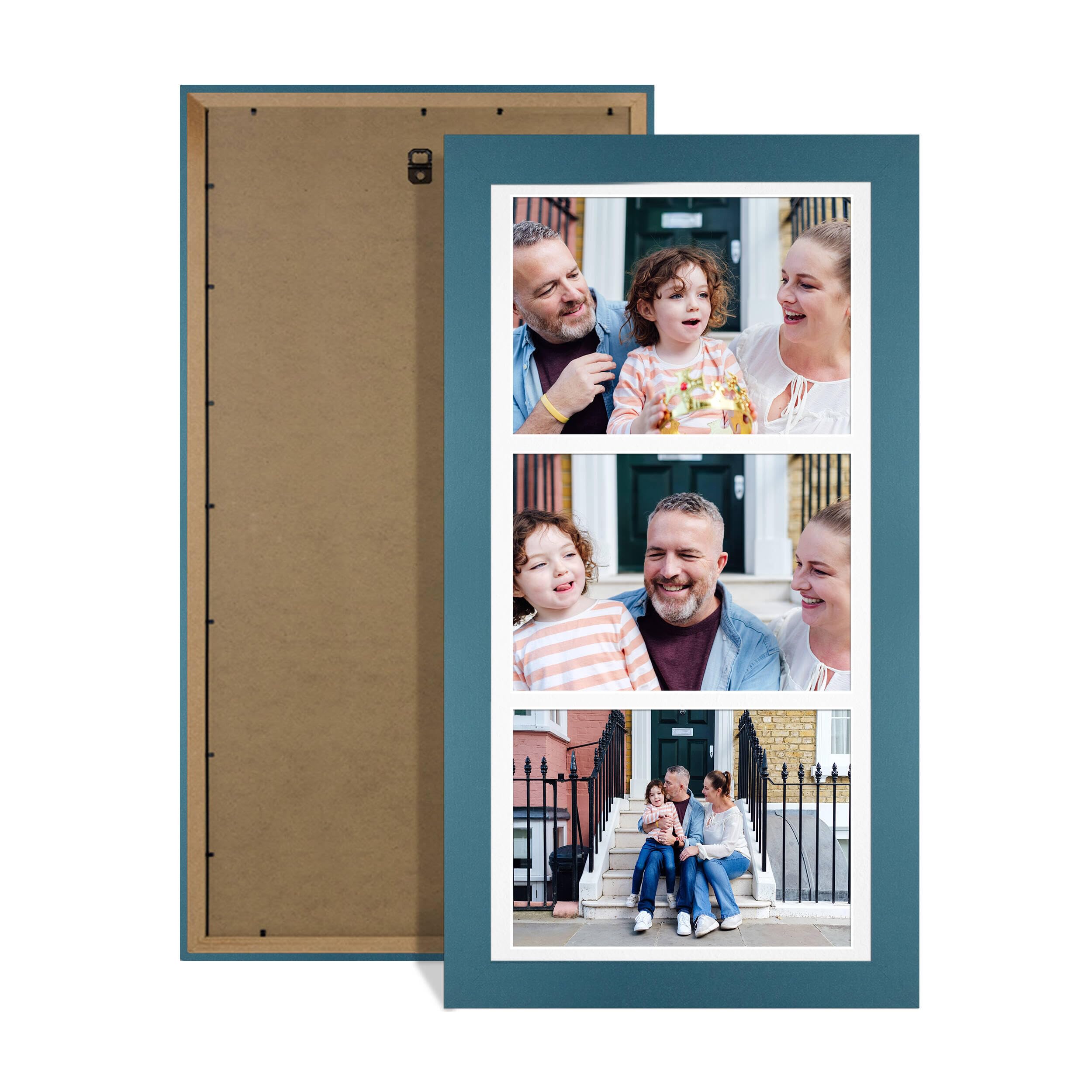 Alison Kingsgate Navy Blue 16x8 Photo frames for multiple pictures-3 Apertures Collage Frame with White Mount - Holds (3x) 7x5 Photos - Engineered Wood & Perspex — image 1