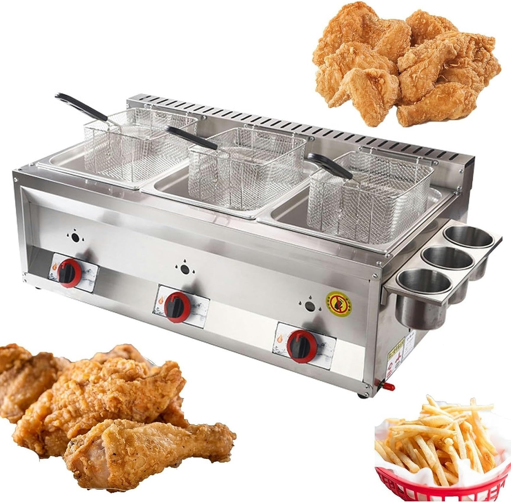 Cesta de freidora de Grasa Comercial 10L20L30L Freidora de Gas GLP Comercial con Cesta y Tapa, freidora de Gas de encimera de Acero Inoxidable, para Cocina casera