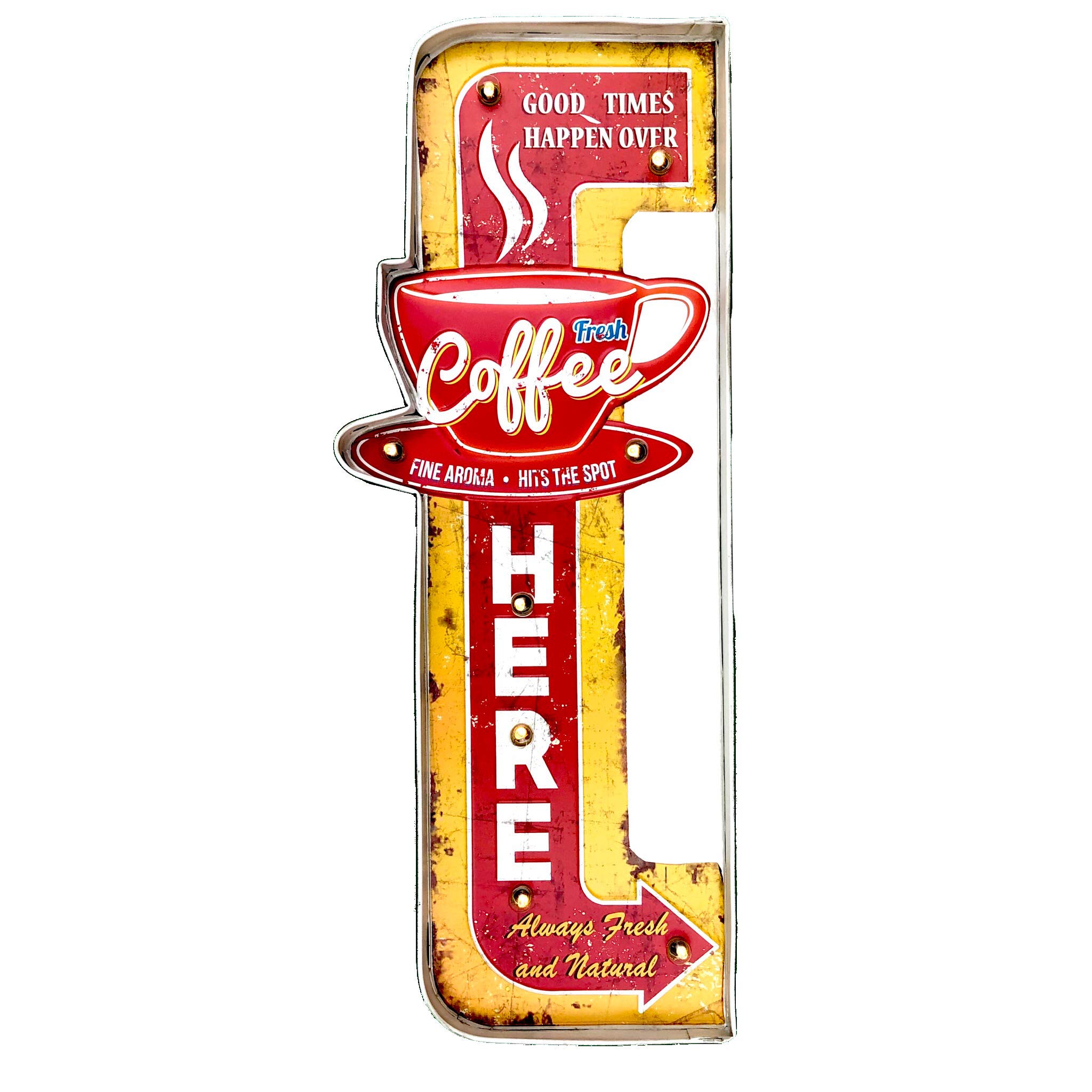 Insegna Luminosa Vintage Anni '50 Con LED - Bar Birra Caffè - Metallica, 60x23 Cm - 4