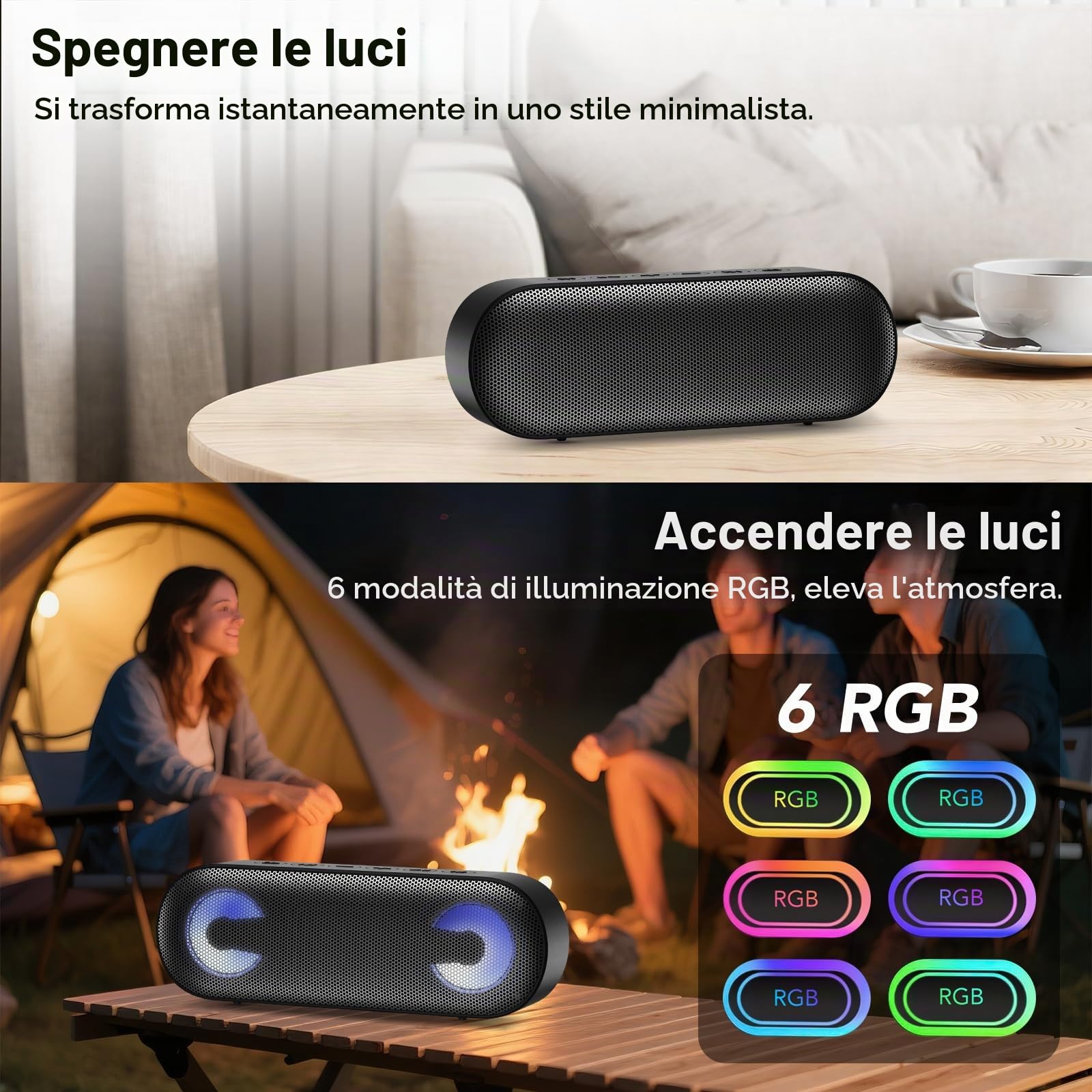 IKT Cassa Bluetooth Potente Portatile con Luci, Speaker Bluetooth 5.4, 30W Basso Potenziato, IPX7 Impermeabile, 7 Luci RGB, 30 Ore Autonomia, Altoparlante Bluetooth per Party, TWS AUX TF-Card