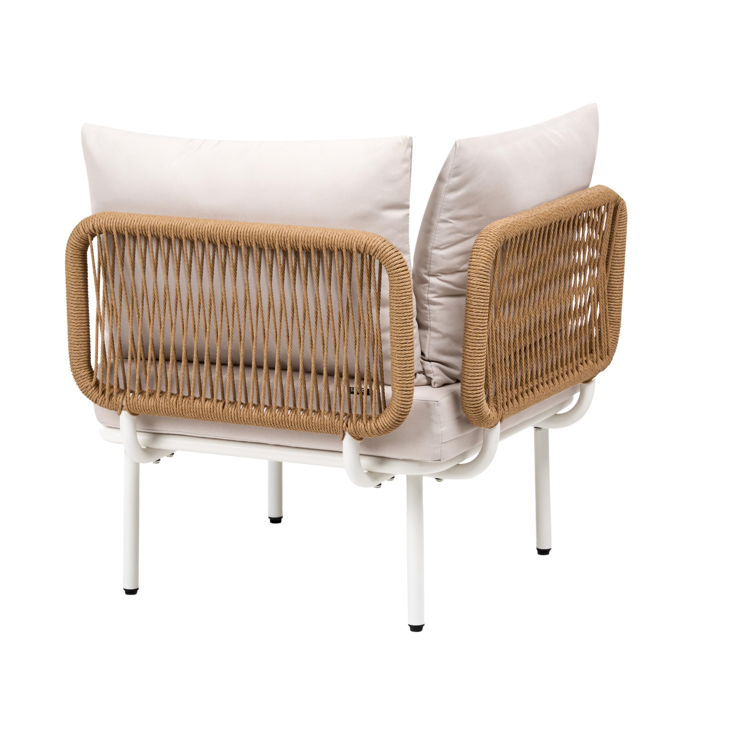Beliani Module d'angle de Jardin Moderne en Métal et Rotin PE et Tissu Mobilier d'Extérieur Terrasse Beige Clair Baucina