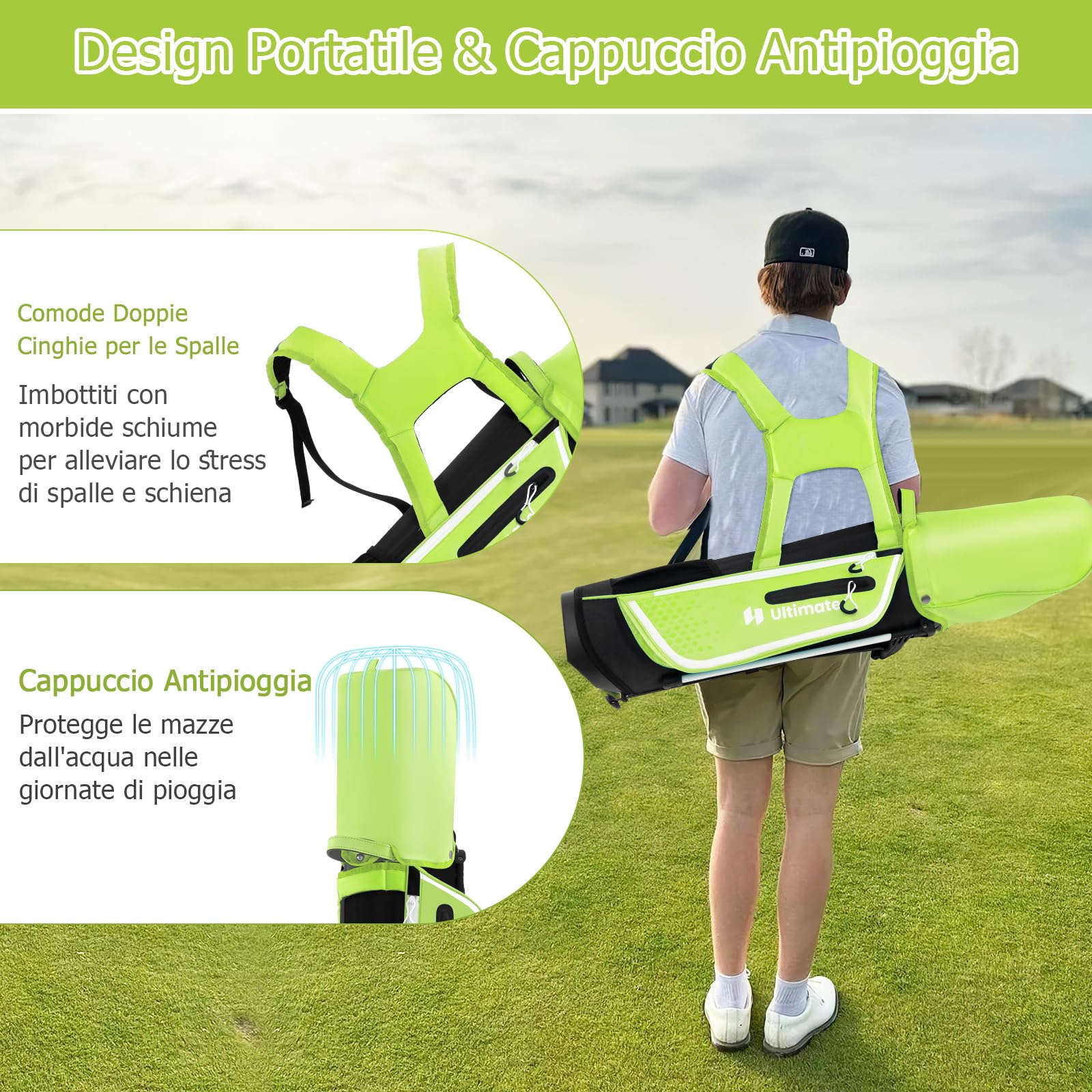 GYMAX Set di Mazze da Golf per 11-13 Anni, Set Completo da Golf Junior con Driver #1 da, Ibrido #5, Ferri #7#9#S e Putter, Grande Borsa da Golf Autoportante