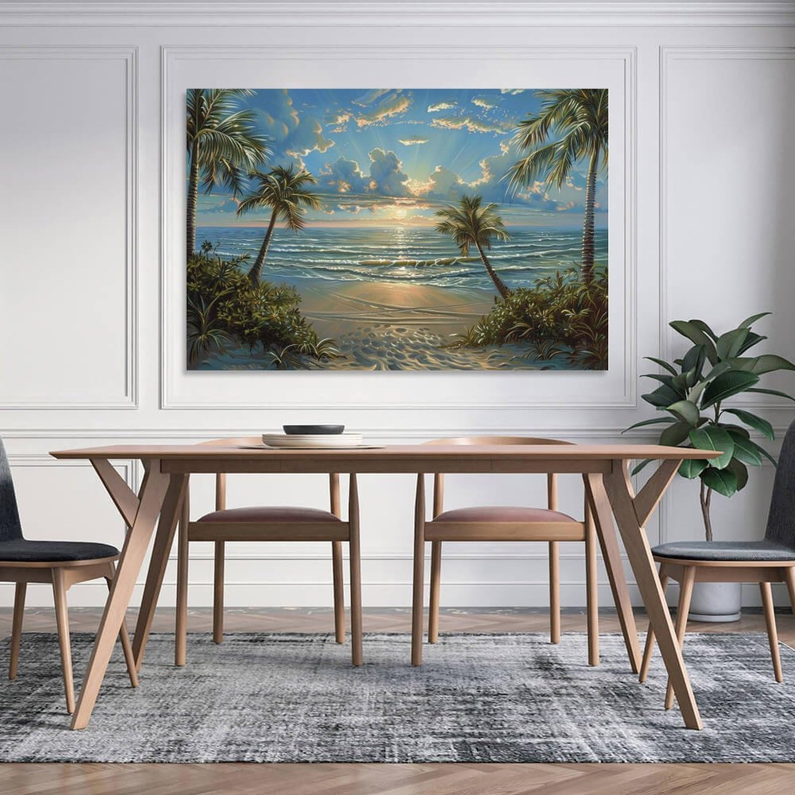 Amazon.co.jp: 絵画 ヤシの木のある美しいビーチ アートパネル