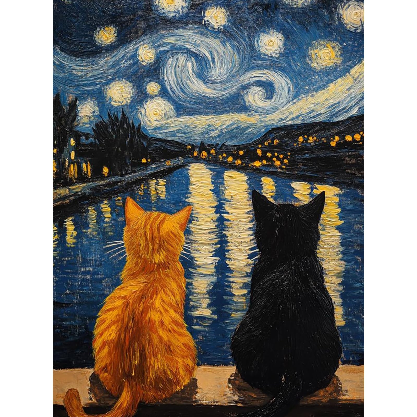 RICUVED Starry Sky Diamond Painting Kits for Adults, 5D Cat Diamond Art Kits Round Full Drill Diamond Painting Kits Picture Crystal Art for Home Decor 30x40cm