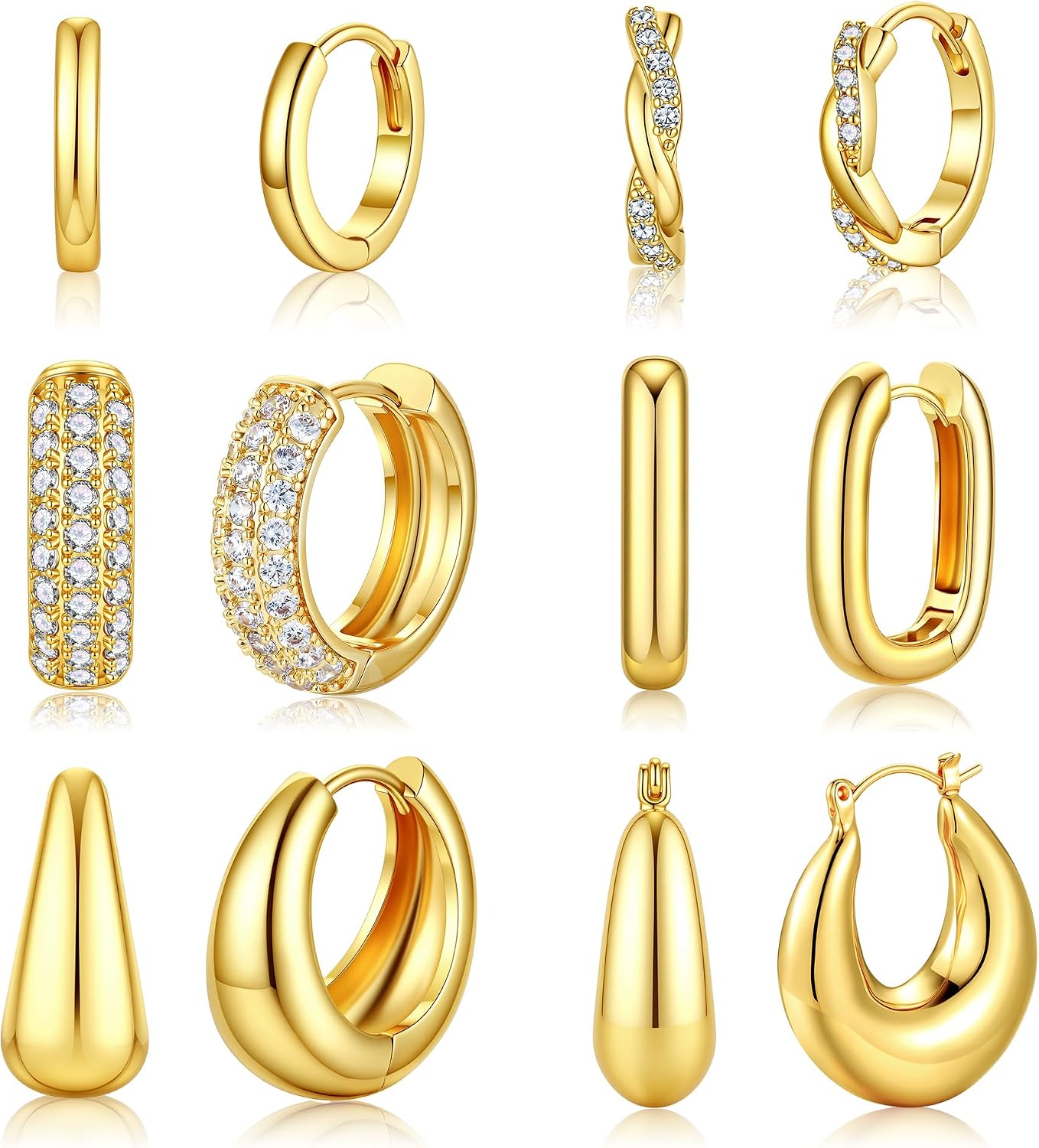 Turandoss 6 Pairs Gold Hoop Earrings for Women, Hypoallergenic Earrings