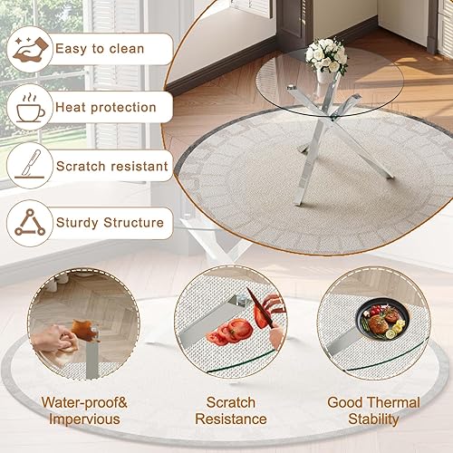 Miniatura 6 de Juego de mesa de comedor redonda para 4, juego de mesa de comedor de vidrio de 39 pulgadas con base de metal ajustable en forma de X plateada y 4