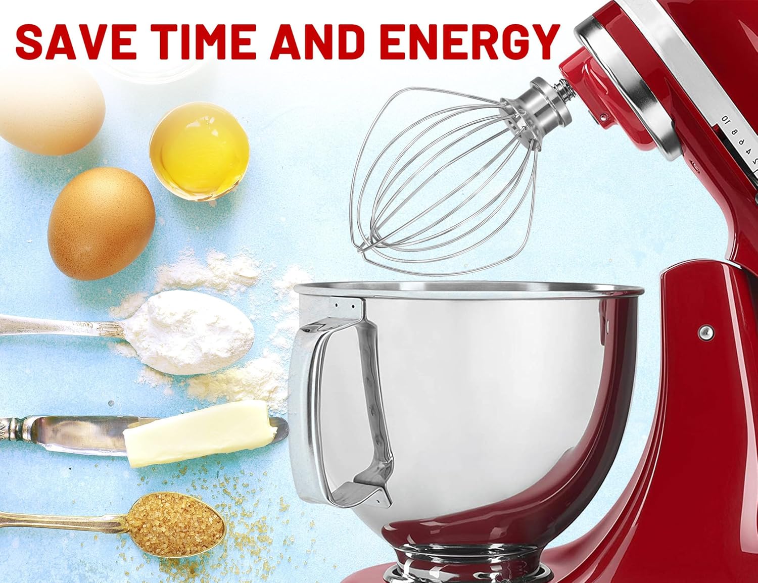 K45WW Dishwasher Safe Whisk 6-Wire Whip Attachment Fits 4.5 5 Quart KitchenAid Tilt-Head Stand Mixer, Stainless Steel Whisk Accessories for Kitchen Aid K45,K45SS,KSM75,KSM90,KSM110,KSM150