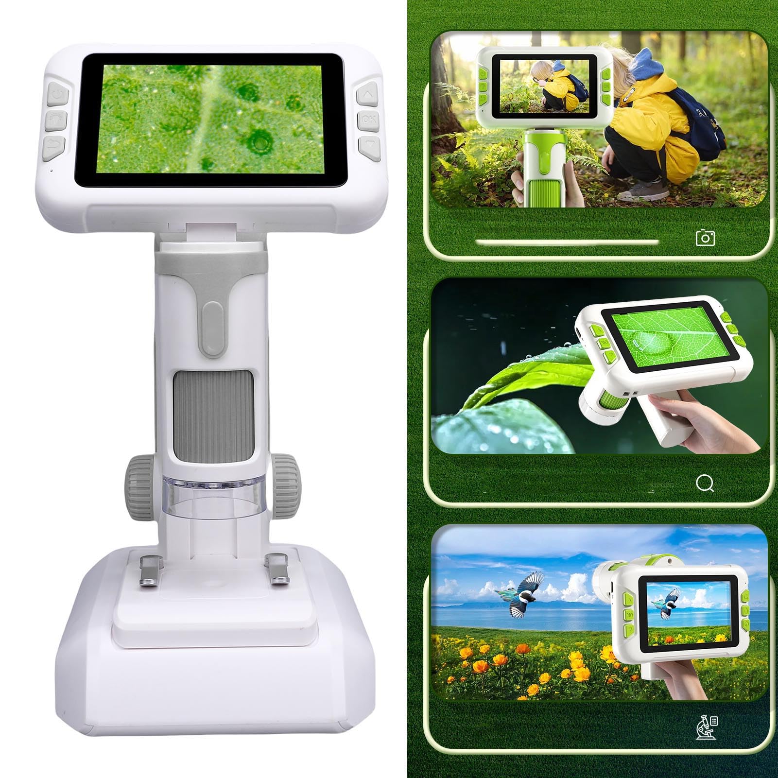 Naroote Microscopio Portátil Digital de Mano 1600X con Pantalla de 4 Pulgadas y Luz LED, Kits de Ciencia para Niños, Lupa de Laboratorio de Ciencias Educativas y de Aprendizaje para Niños de 6 a 12