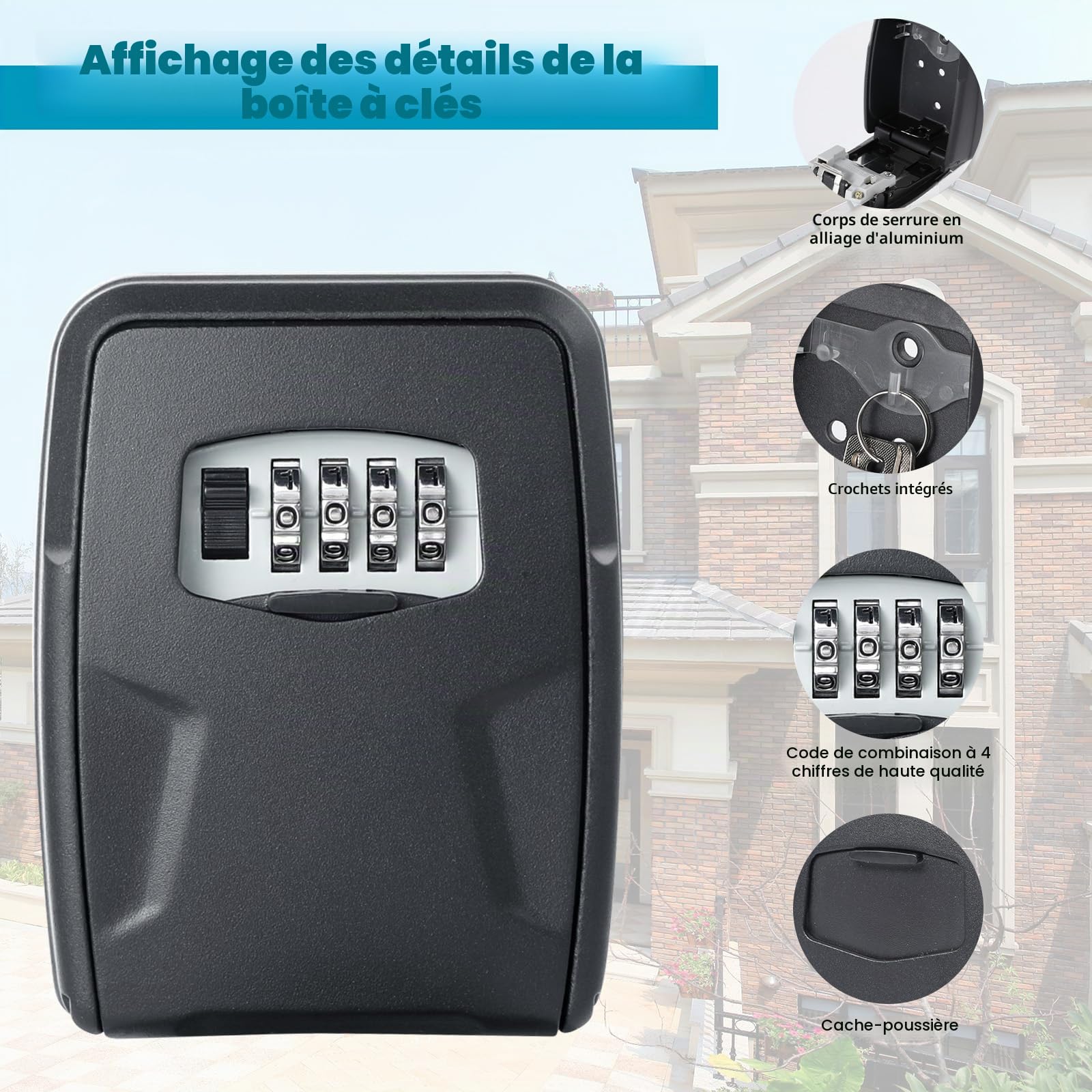 AiQInu Boîte à Clef avec Code à 4 Chiffres, Aluminium, Murale | Sécurisé Extérieur, Pour Clés et Cartes, Coffre-fort à Clés, Pour Garages et Bureaux
