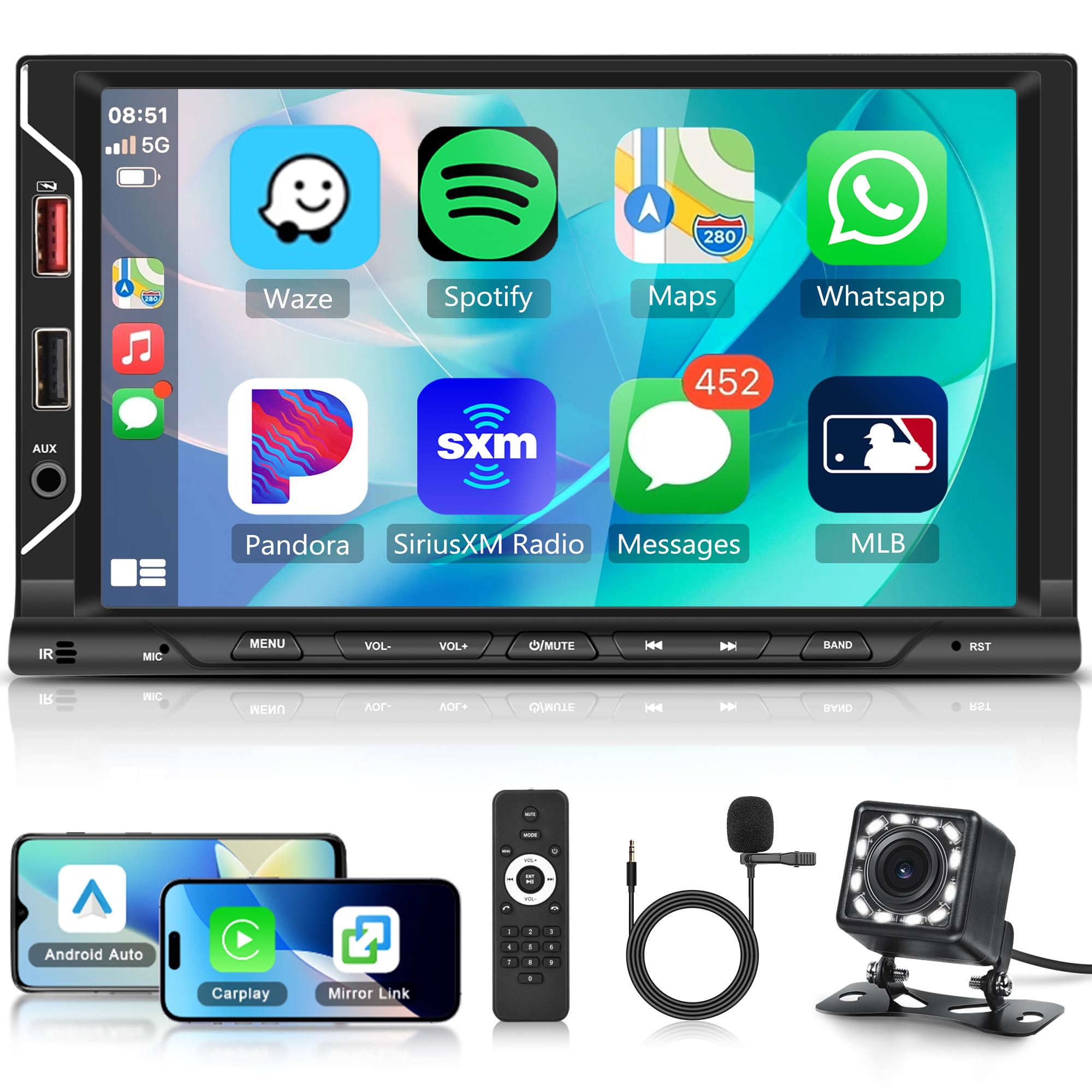 Autoradio Android 13 Rimoody 2 Din 9 Pollici - Carplay E Android Auto Wireless, GPS, 4+64GB, Touchscreen, Telecamera Posteriore