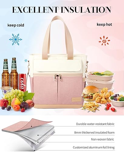 Vista 26 de JOYHILL Bolsa de almuerzo para mujer, lonchera aislada a prueba de fugas, D-Púrpura, Clásico, térmico, trabajo