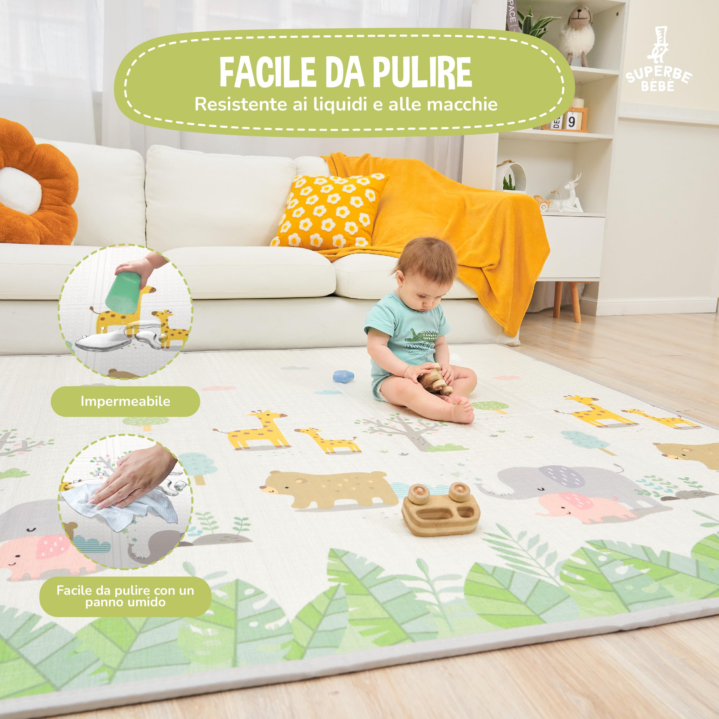 Mat Play Mat Pieghevole 180x200x1.5cm Neonato Montessori Reversibile Impermeabile