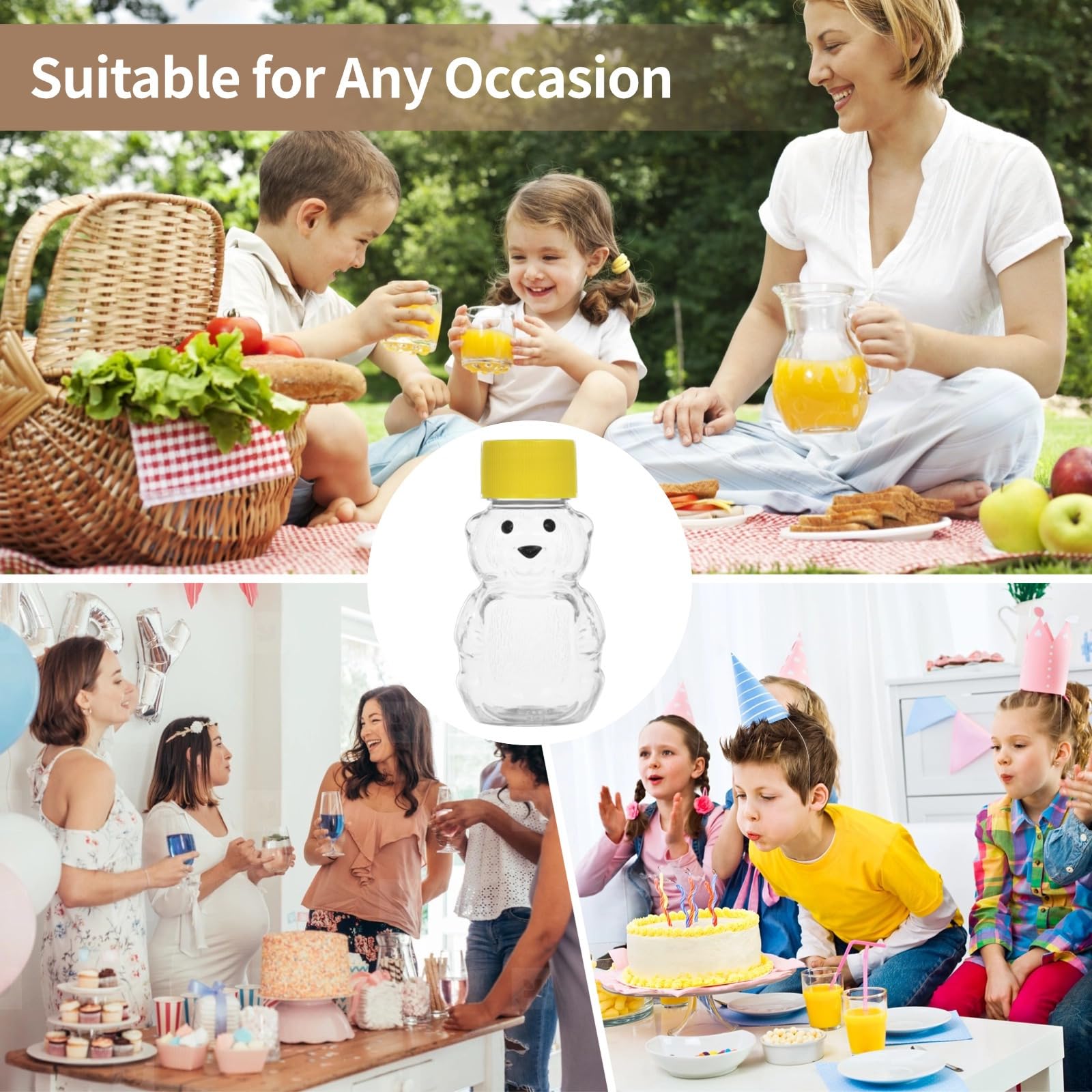 50 Stück klare Honiggläser in Bärenform, 57 ml, Kunststoffbehälter mit luftdichten Schraubverschlüssen, transparente Mini-Honigflaschen für Partys, Geschenke und Gastgeschenke