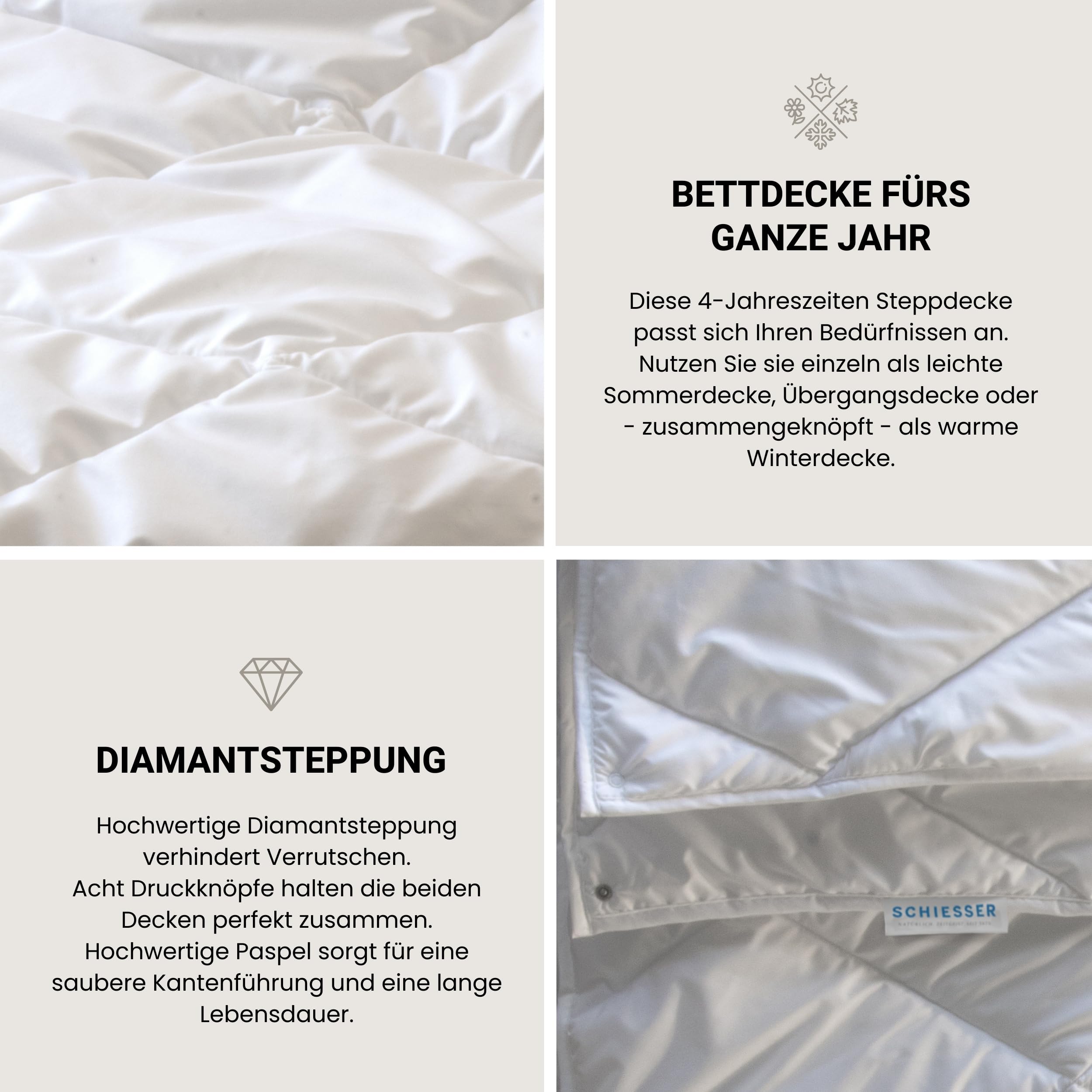 Schiesser 4-Jahreszeiten Bettdecke Lykke | 2-teilige Steppdecke mit Druckknöpfen | Sommerdecke & Übergangsdecke kombinierbar | Oeko-TEX® Standard 100 135x200 cm