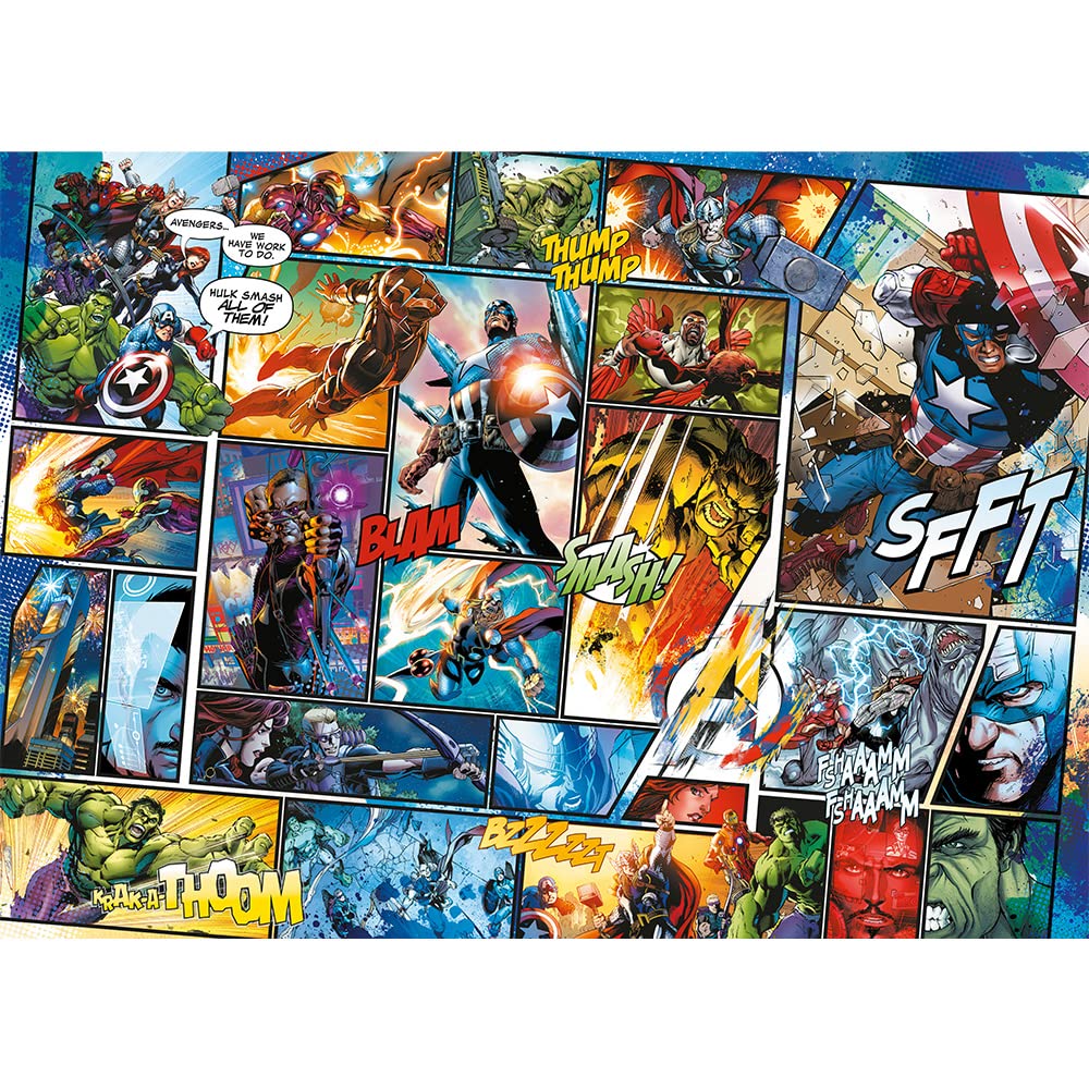 Trefl - Holzpuzzle: Marvel Comic Universe - 1000 Elemente, Wood Craft, Holzhandwerk, unregelmäßige Formen, 100 Superheldenfiguren und -Attribute, Premium-Puzzle, holzpuzzle Erwachsene