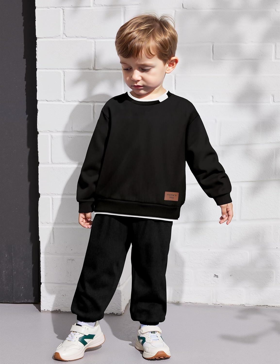 CRISONE Toddler Boys Clothes Solid Color Ribbed Long Sleeve Sweatshirt and Pants 2 Piece Fall Winter Outfits Set 2-7T - Image 2