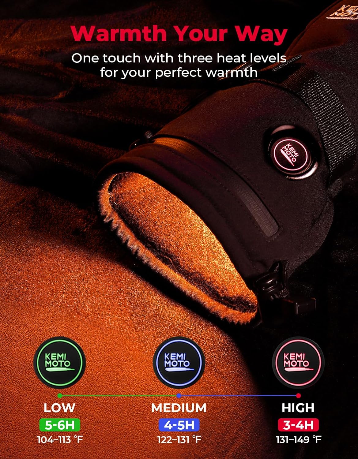 KEMIMOTO Heated Motorcycle Gloves for Men and Women 7.4V 2500mAh, Touchscreen, Waterproof,Ski Gloves with Rechargeable Battery for Winter Outdoor Work, Skiing, Snowmobile - Image 2