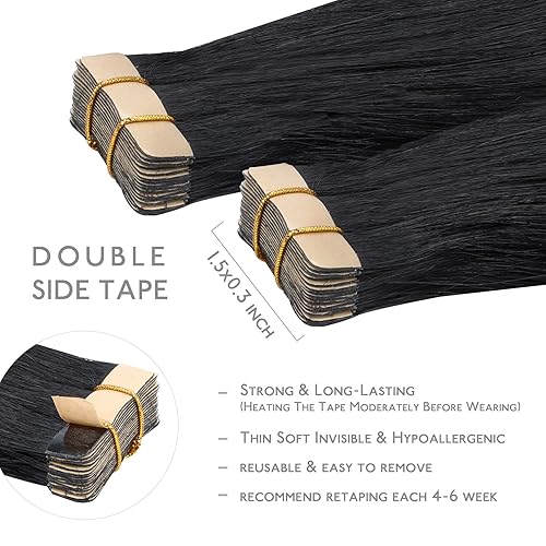 Miniatura 3 de WENNALIFE Extensiones de cabello humano con cinta, 20 unidades, 1.76 oz, 14 pulgadas, extensiones de cabello humano Remy liso negro azabache,