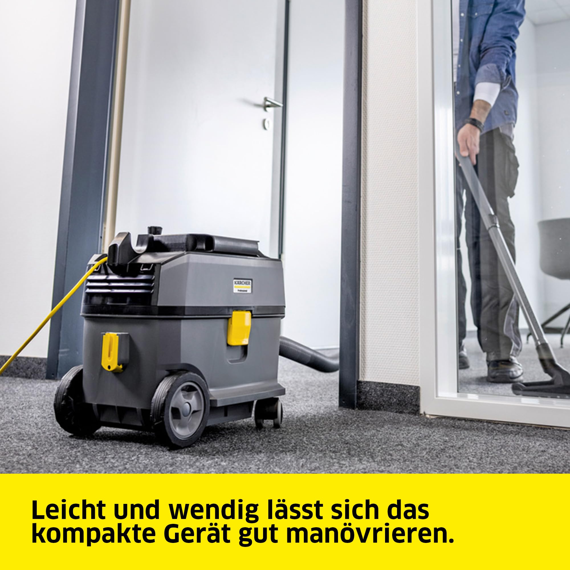 KÄRCHER Trockensauger T 10/1 ADV, für Textil- und Hartböden, Behälter (teilweise aus Rezyklat): 10 l, Leistung: 585 W, Schalldruckpegel: 52 db(A), Gewicht: 6,6 kg, Kabel: 12 m, Permanent-Filterkorb