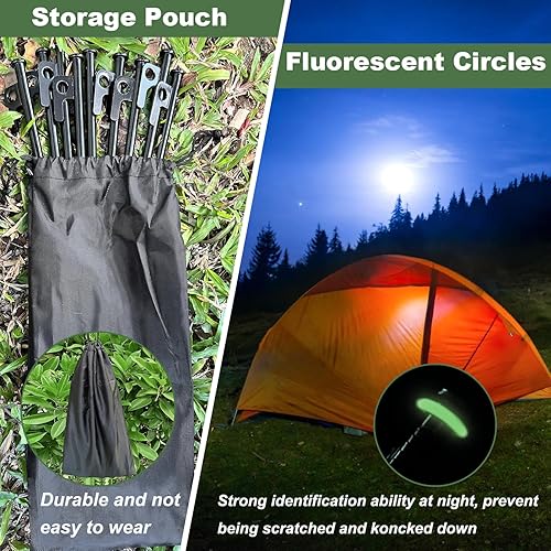 Miniatura 6 de Estacas de tienda de campaña, 8 estacas de acero forjado resistente de 8 pulgadas con bolsa de almacenamiento, estacas de tienda de campaña