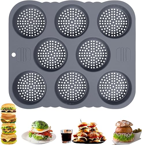 Chicrinum Molde para pan de hamburguesas, antiadherente de silicona de grado alimenticio, molde perforado de 8 cavidades para bollos caseros