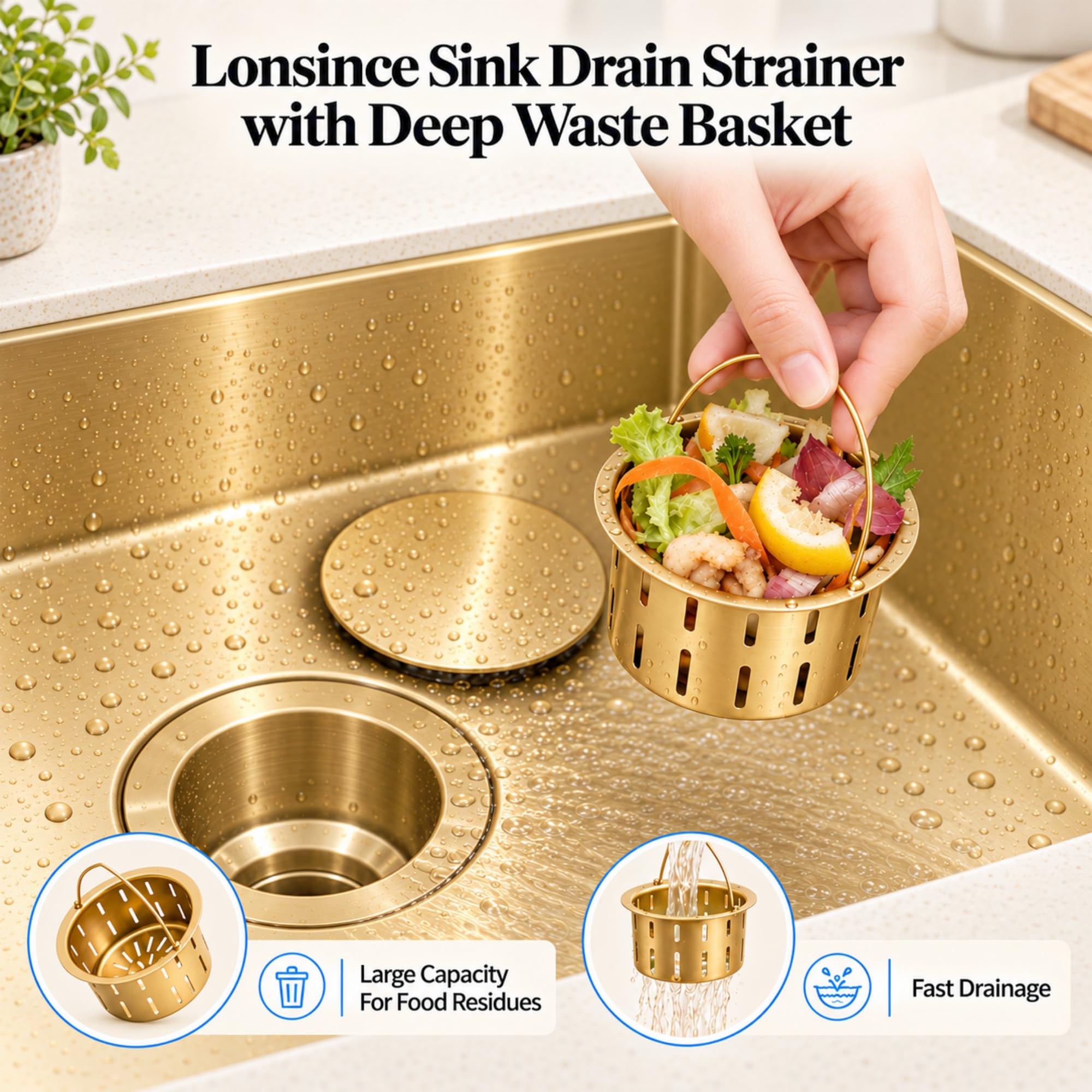 Gold Kitchen Sink Drain Assembly - Stainless Steel -5 Gold Kitchen Sink Drain Assembly - Stainless Steel -5