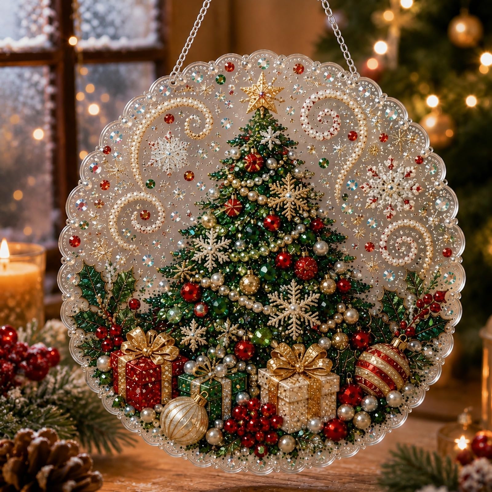 Christmas Pearl Diamond Painting Suncatcher Kit, Pearl Art Kits for Adults