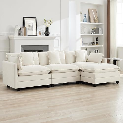 111'' Sectional Cloud Deep Seat Couch, Modern Comfy Chenille L