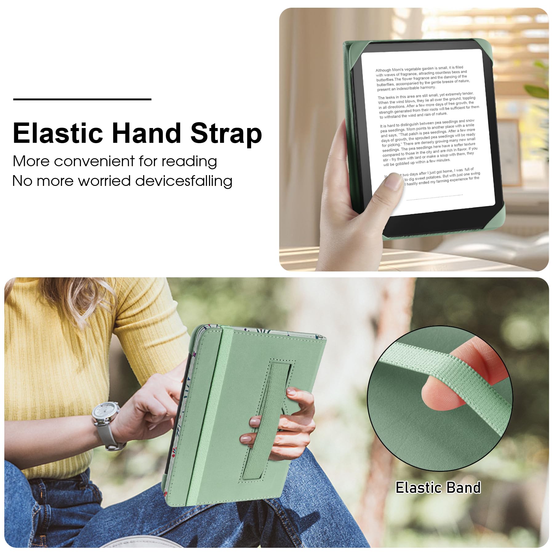 HoYiXi Universal Case for 6 inch Kindle eReader Compatible with Paperwhite(2025/2018)/PocketBook and Tolino/Kobo Clara HD,6" eReader Protective Case Cover Elastic rope,White flowers — view 5