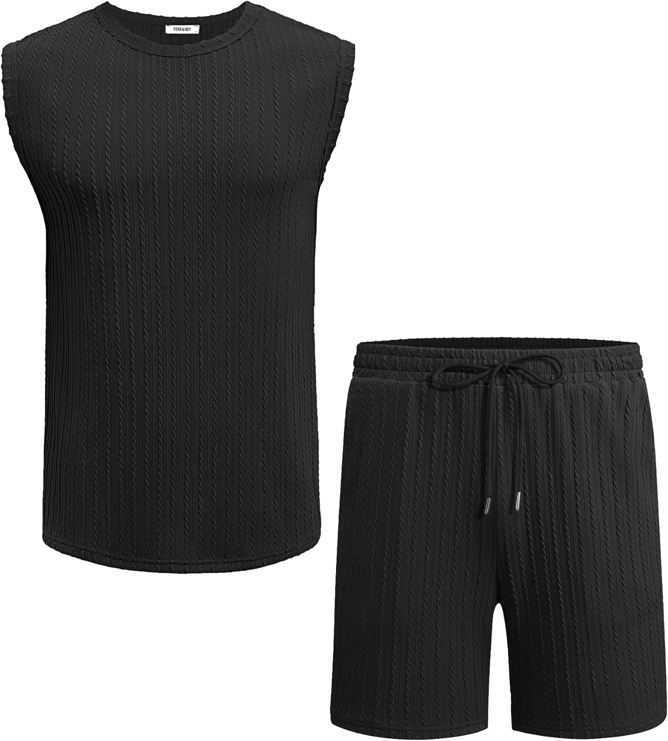 COOFANDY Men's 2 Piece Outfits Beach Knit Jacquard Sleeveless Shirt and Shorts Sets Summer Athletic Vacation Set - Image 7