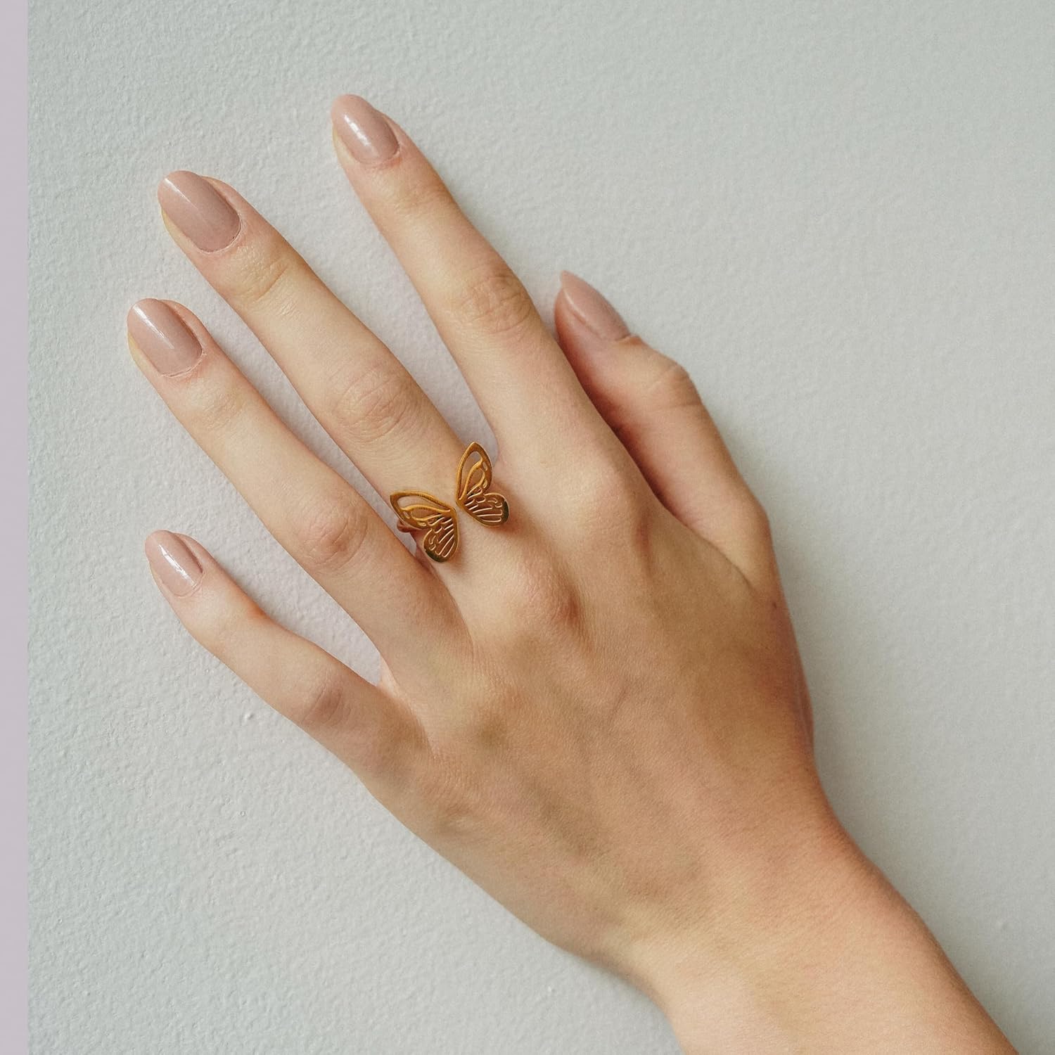 Shapes Studio18K Gold Plated Butterfly Band Ring, Stackable Ring, Women Jewelry Minimalist Chic Style