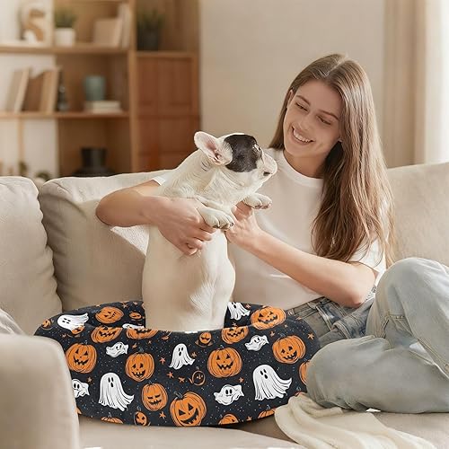 Miniatura 6 de Seamless Halloween Pumpkin and Ghosts Pattern Anti-Slip Pet Dog Beds fluffier Dog Cave Bed for Small Size Pets Sleeping cama elevada para Perros