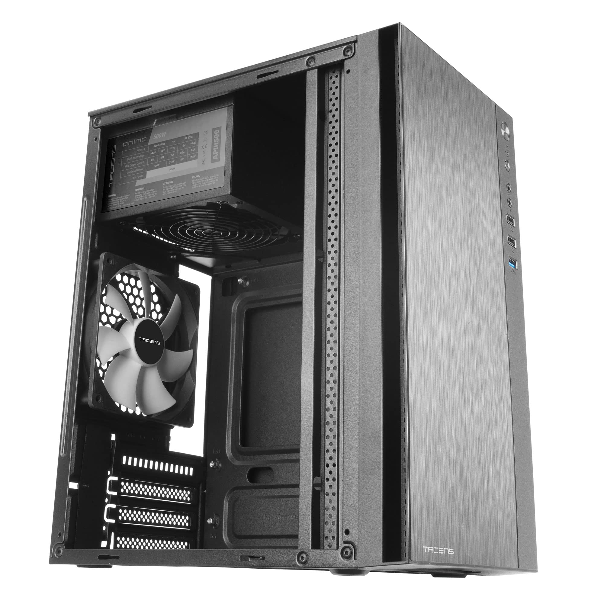 Tacens Anima ACX500, Boîtier PC Micro ATX, Ventilateur 12cm, Alimentation 500W, USB 3.0, Noir