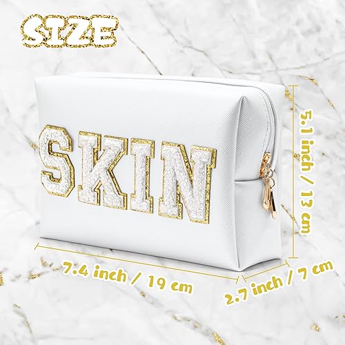 Miniatura 2 de Y1tvei Preppy Patch SKIN - Neceser de cosméticos con letra blanca, piel sintética, portátil, bolsa de maquillaje, bolsa de almacenamiento de