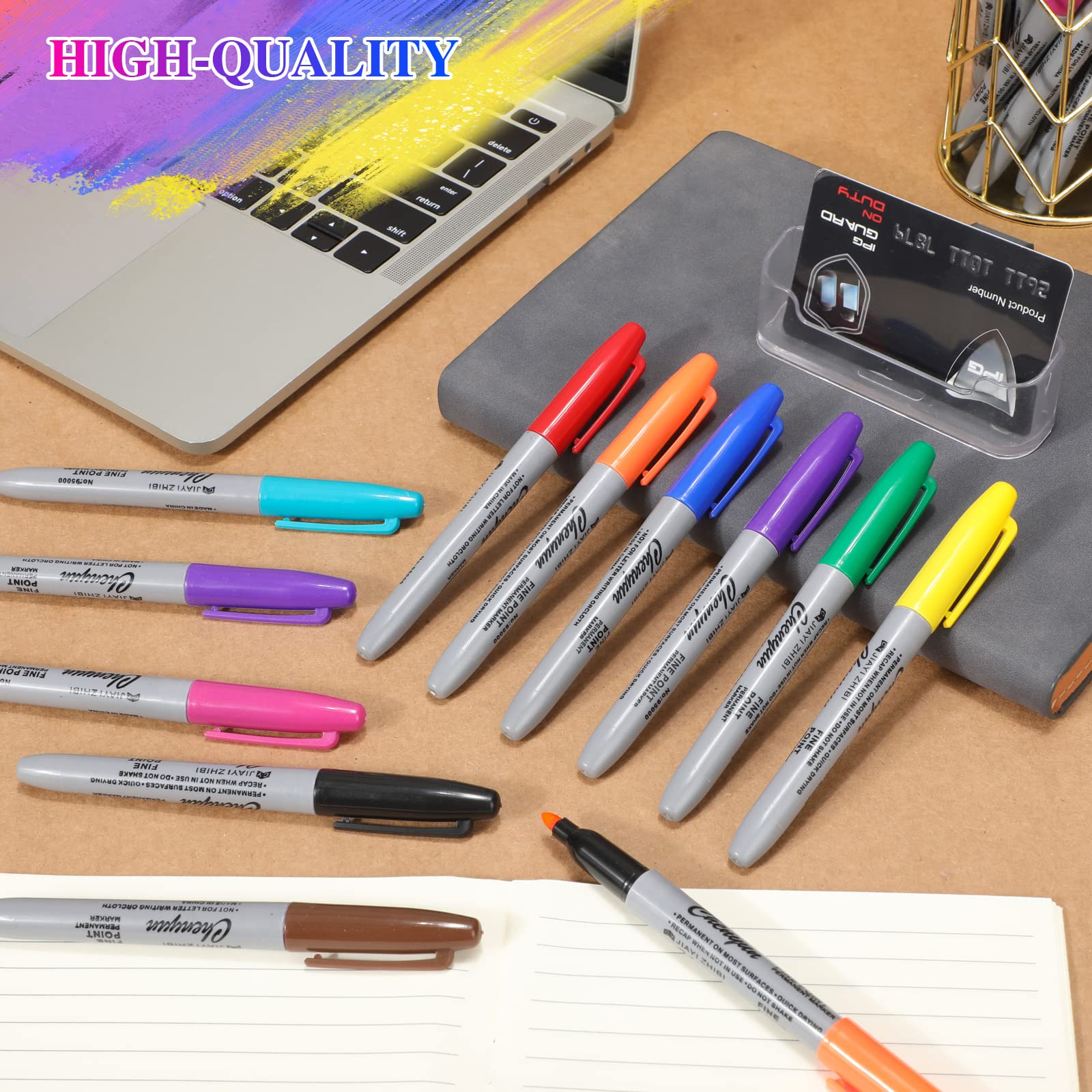 Teling Lot de 288 marqueurs permanents de 12 couleurs à pointe fine - Couleurs assorties - Imperméables - Fonctionne sur papier, plastique, bois, métal et verre - Pour enfants et adultes
