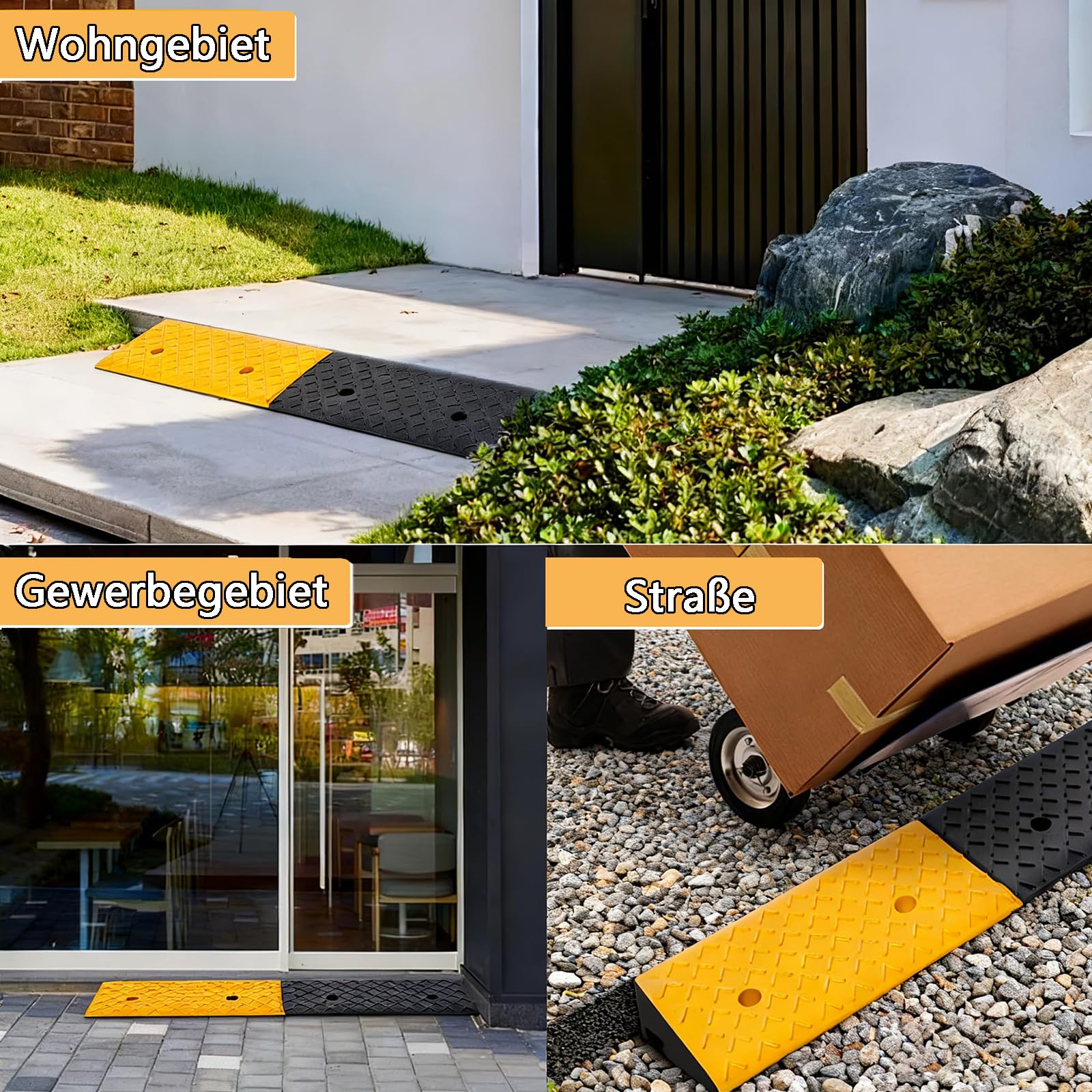 2 Stück Bordsteinrampe Auffahrtrampe 5cm hoch Randstein Rampe Bordsteinkantenrampe Gummi mit 4 Spreizschrauben Schwarz Dämpfungsrampen für Rollstühle, Autos und Motorräder 100 x 25 x 5 cm
