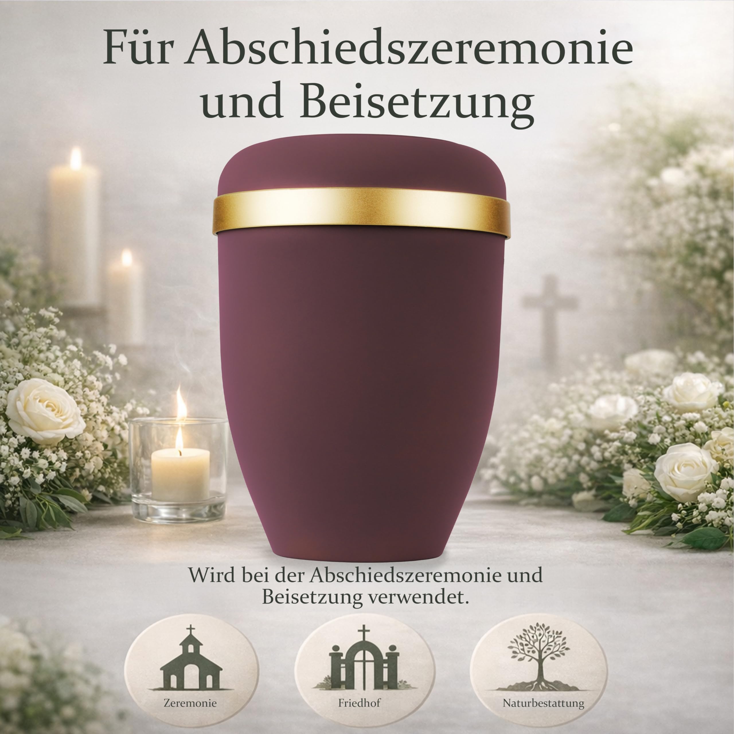 VELORA Bio Urne - Urnen für Menschen Asche zur Ökologischen Bestattung - Würdevolle Beisetzung - Eine Beerdigung Symbolisiert die Wiedergeburt in Form des Lebensbaums (burgunderrote Farbe)