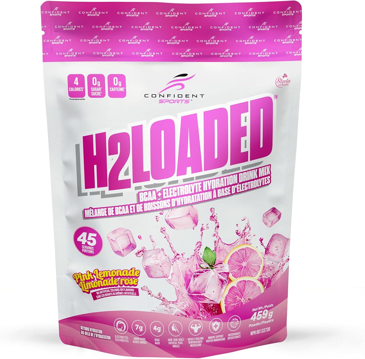CONFIDENT SPORTS H2Loaded – BCAA + Electrolytes Powder - Muscle Recovery, Hydration & Endurance Support - Workout Drink Mix for Training & Performance – 450g - 459g - 45 Servings (459g, Pink Lemonade)
