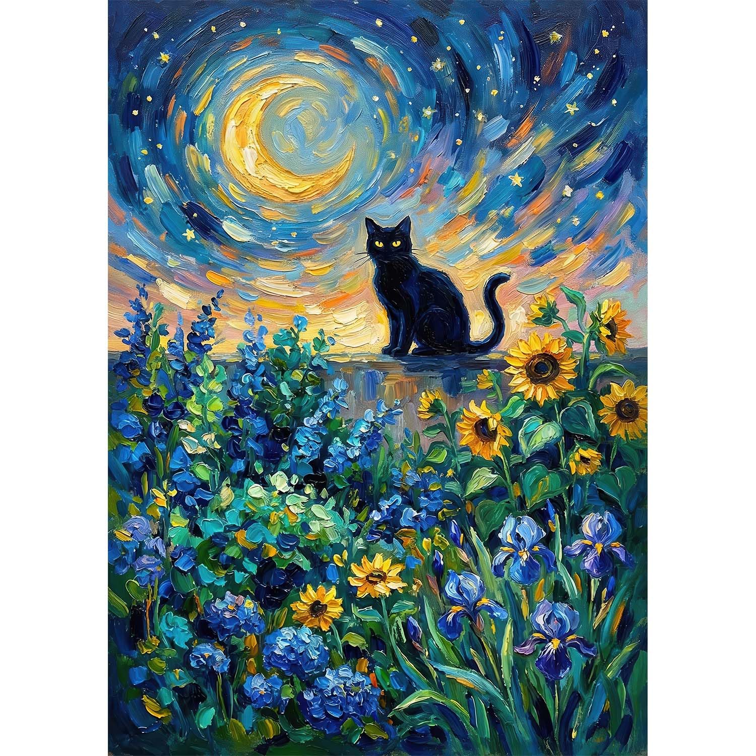Diamond Painting Kits for Adults - Black Cat Diamond Art Kits for Adults Beginner, Flower Cat DIY Full Drill Diamond Dots Paintings with Diamonds 5D Gem Art and Crafts Home Wall Decor 12x16inch