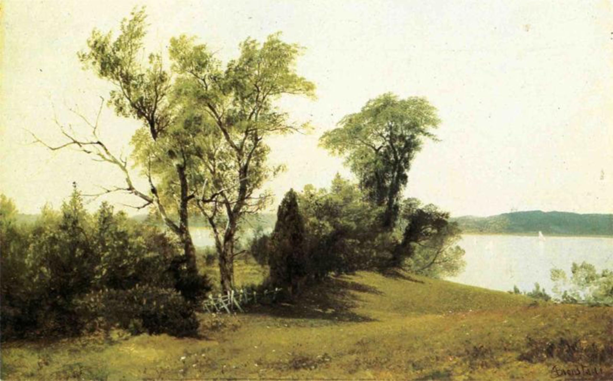 SERENDIPITP Vintage Wall Art Canvas Nordic Poster Canvas Print Picture Sailing on the Hudson by Albert Bierstadt Wall Art Poster for Home Decor 60x90cm