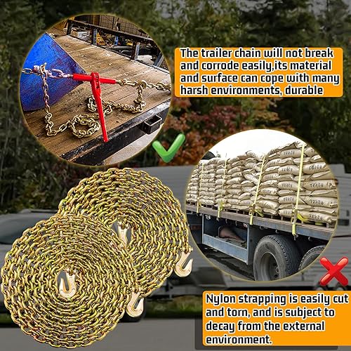 Miniatura 31 de Cadena de transporte de 3/8 pulgadas, cadena de remolque G80 con ganchos de seguridad y agarre G70 Carga de trabajo de 7100 libras Cadena